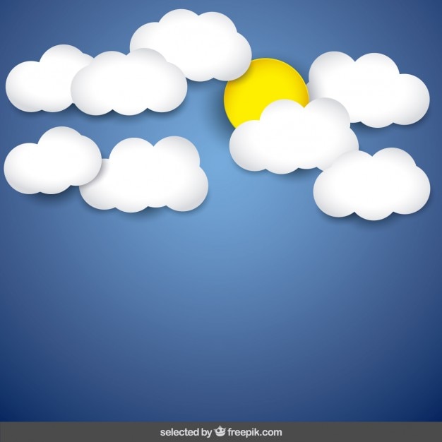 Fondo del cielo azul con nubes y sol | Vector Gratis