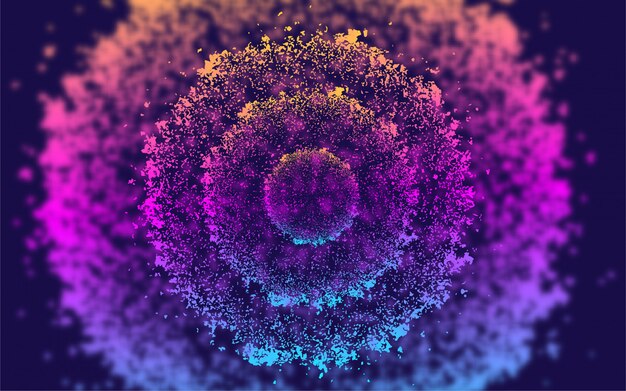 Fondo de círculo de partículas de flujo de líquido abstracto Vector Premium