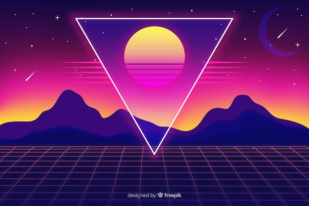 Fondo Colorido De Paisaje Retro Futurista Vector Gratis