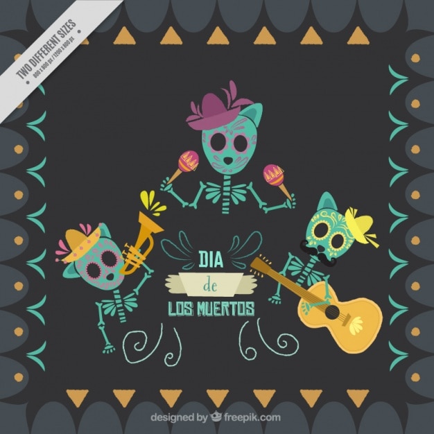 Fondo con tres esqueletos para el día de los muertos 