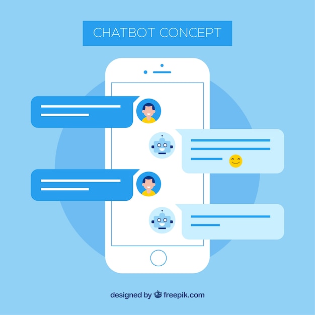 Fondo de concepto chatbot con dispositivo móvil vector gratuito