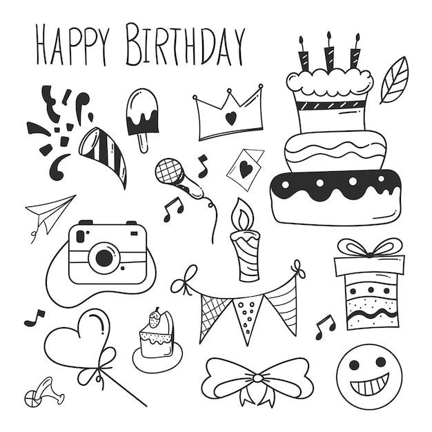 Fondo de cumpleaños doodle Vector Premium