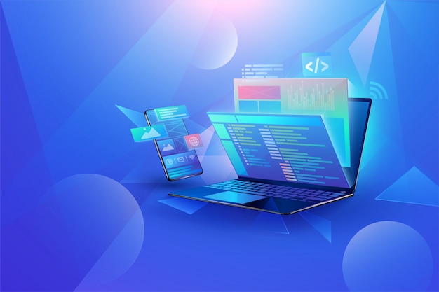 Fondo de desarrollo de aplicaciones móviles Vector Premium
