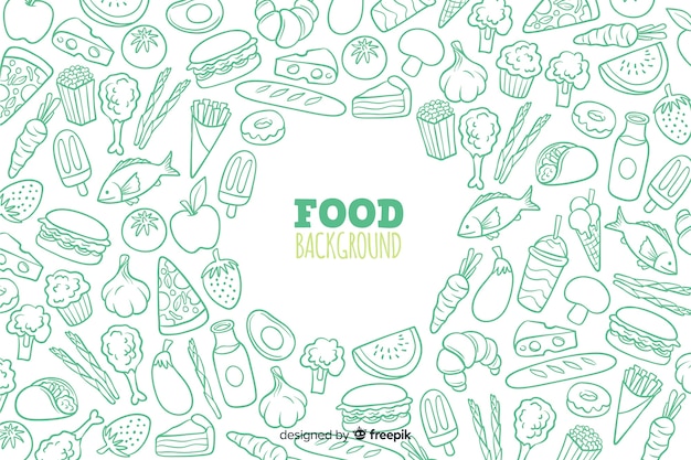 Fondo dibujado de comida deliciosa vector gratuito