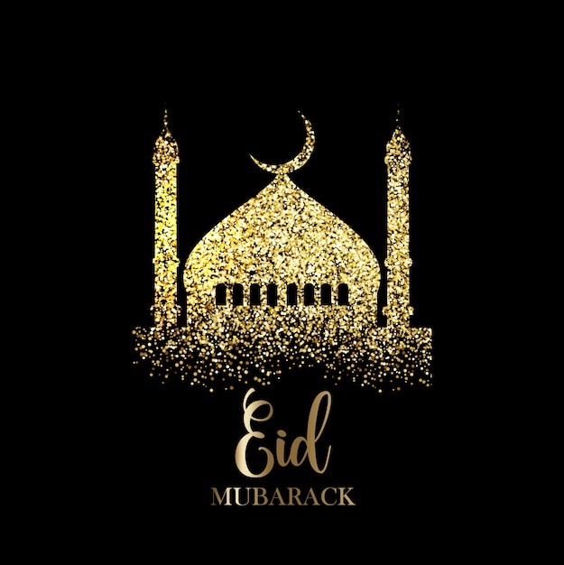 Fondo de eid mubarak con efecto de brillo de oro Vector Gratis