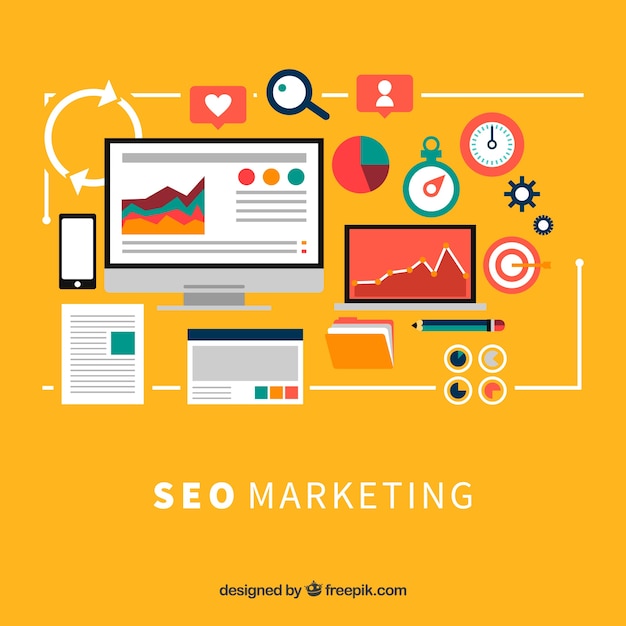 Fondo de elementos de seo en estilo plano vector gratuito
