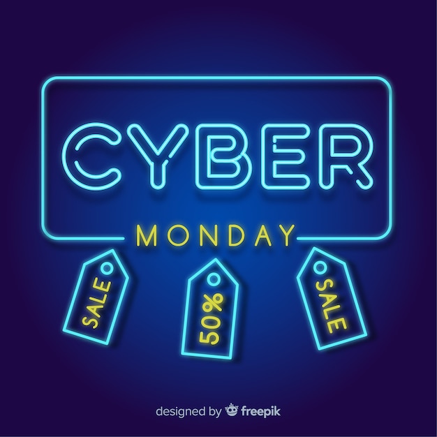 Fondo estilo neón de rebajas de cyber monday vector gratuito