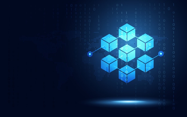 Fondo del extracto del servidor de la cadena de bloque de cryptocurrency Vector Premium