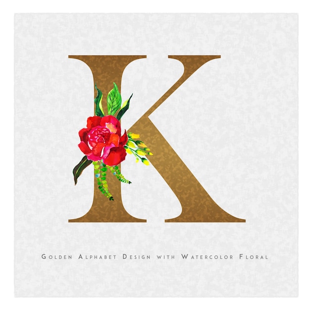 Download Fondo floral acuarela dorada de la letra k | Vector Premium