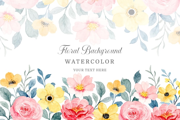 Fondo Floral Rosa Y Amarillo Con Acuarela Vector Premium