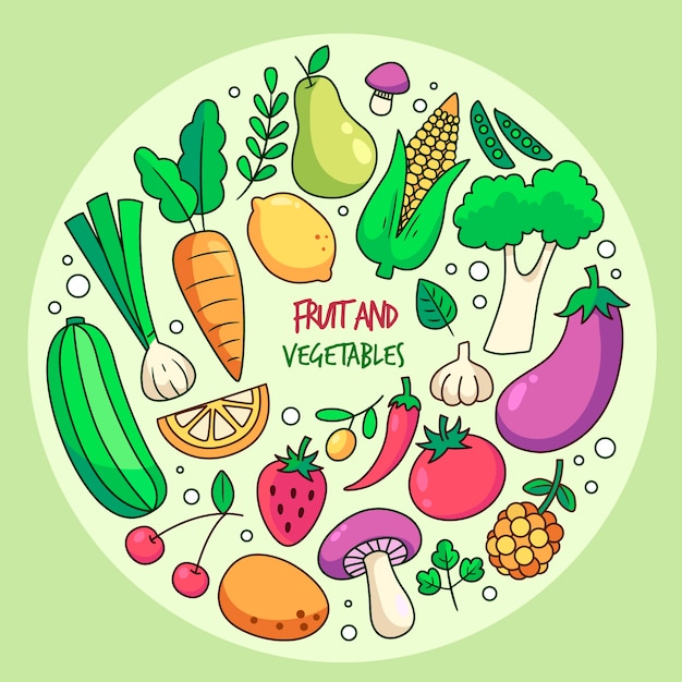 Fondo De Frutas Y Verduras Vector Premium