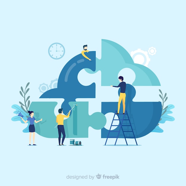 Fondo gente conectando piezas de puzzle vector gratuito