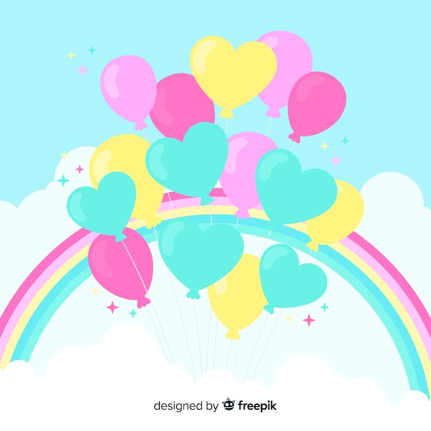 Fondo Globos De Corazones Con Arco Iris Vector Gratis