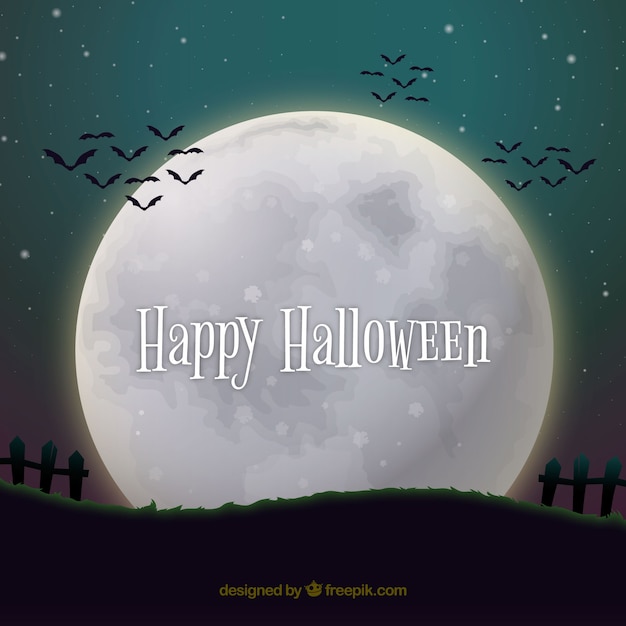 Fondo de halloween con luna llena Vector Gratis