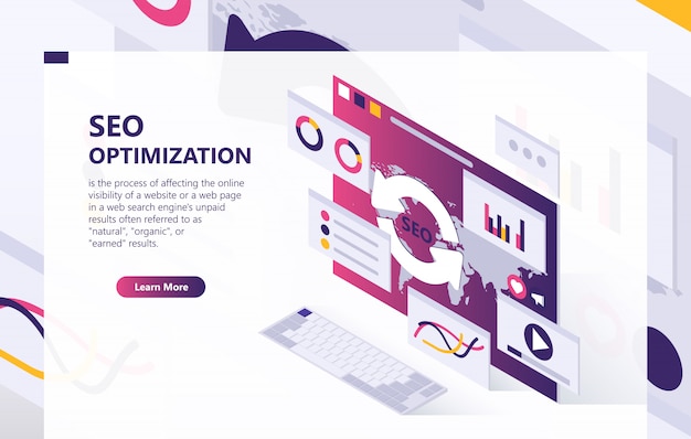 Fondo isométrico de optimización seo vector gratuito