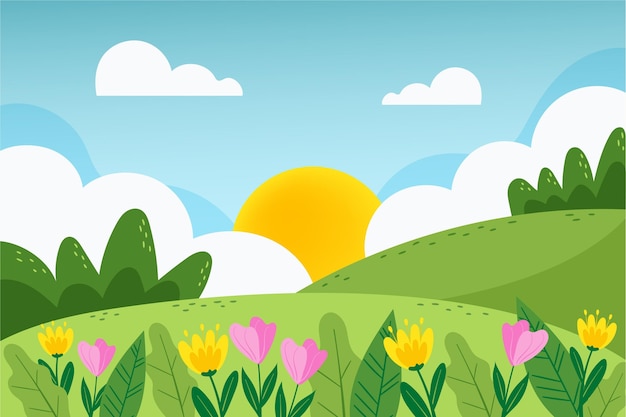 Fondo De Paisaje De Primavera Hermosa Dibujada | Vector Gratis