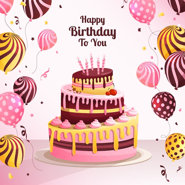 Fondo De Pastel De Cumpleanos Con Globos Vector Gratis