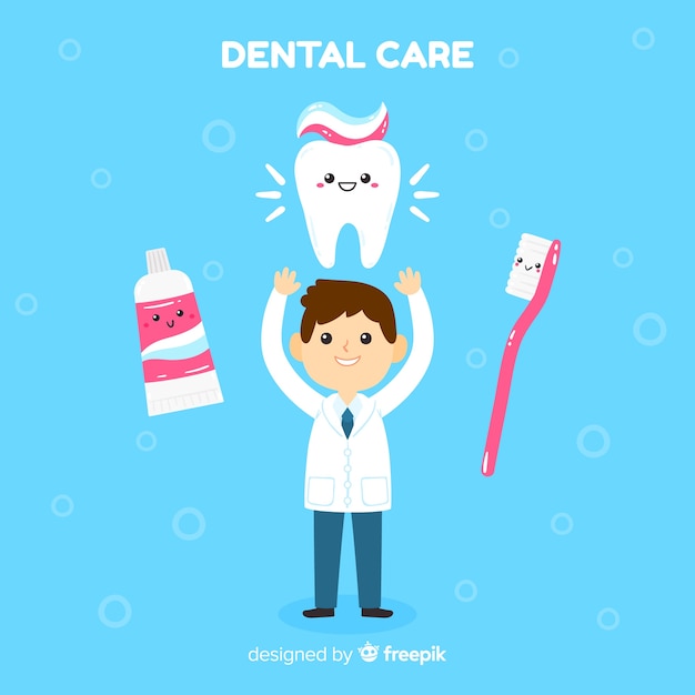 Fondo De Personaje De Dentista En Diseno Plano Vector Premium