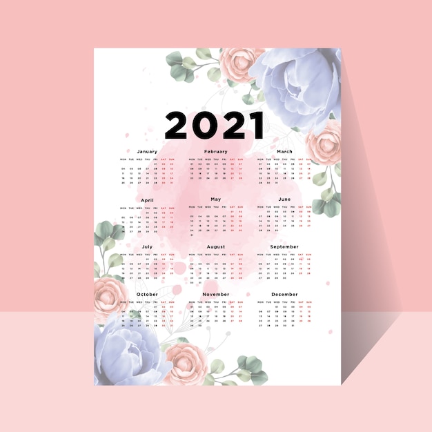 Fondo De Plantilla Floral De Diseño De Calendario De Año 2021 Vector Premium 5489