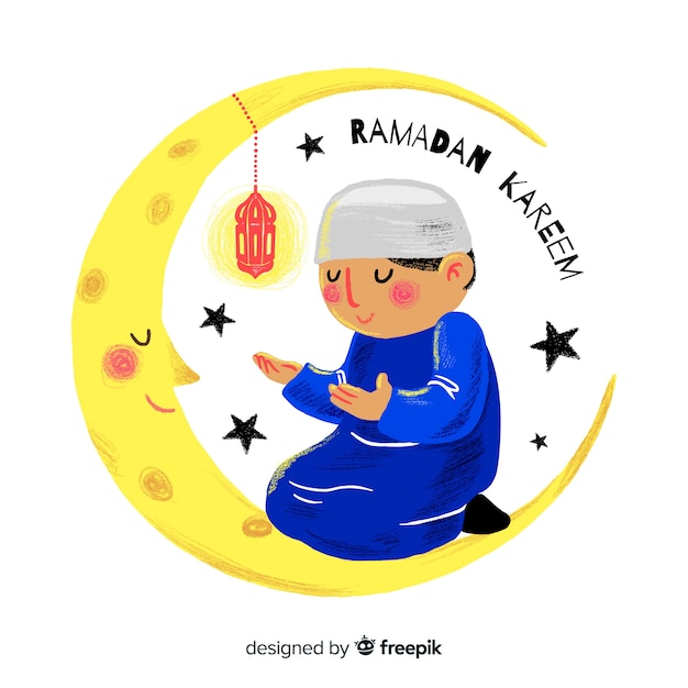 Fondo De Ramadán Dibujado A Mano Vector Premium