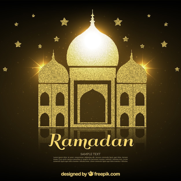 Fondo De Ramadan Dorado Con Mezquita Y Estrellas Vector Gratis