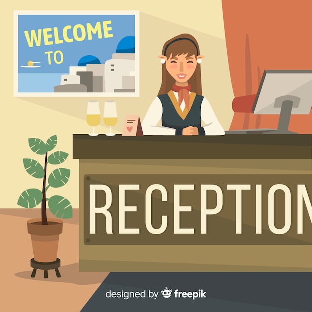 Fondo Recepcionista Hotel Plana Vector Gratis