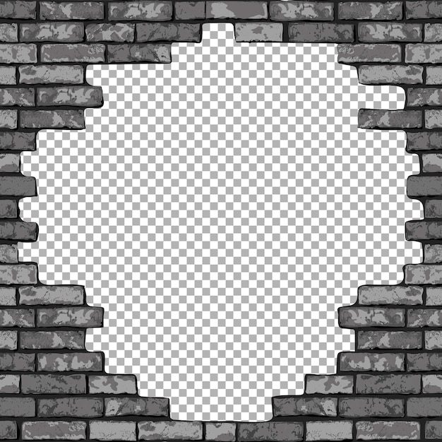 Fondo Transparente De Pared De Ladrillo Roto Realista Vintage Agujero Negro En La Textura De La Pared Plana Ladrillo Con Textura Gris Vector Premium