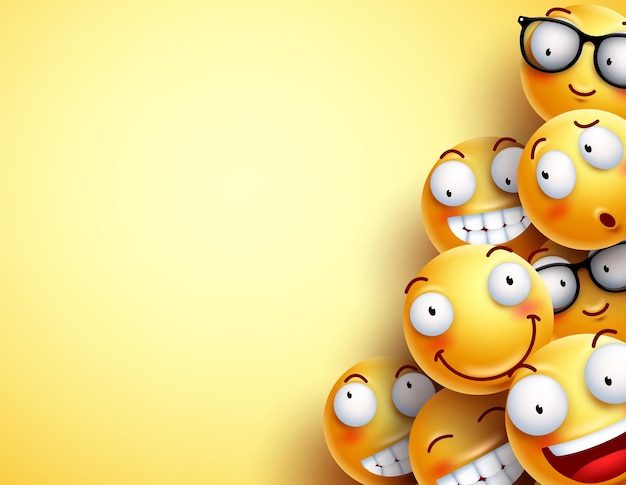 Fondo de vector emoji amarillo emoticones con expresiones faciales