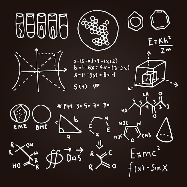 Fórmulas Científicas Dibujadas A Mano En Conjunto De Pizarra | Vector ...