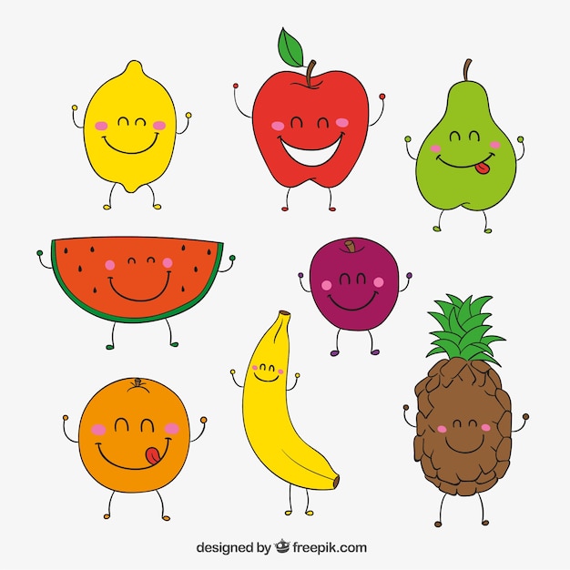 Frutas Felices Esbozadas Vector Gratis