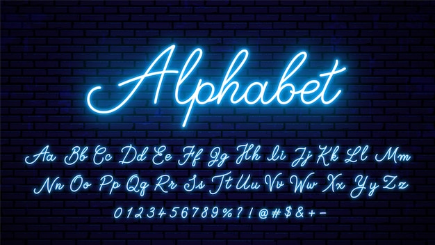 Fuente De Tipografía Del Alfabeto Con Efecto De Neón Azul Letras Y Números Vector Premium 7569