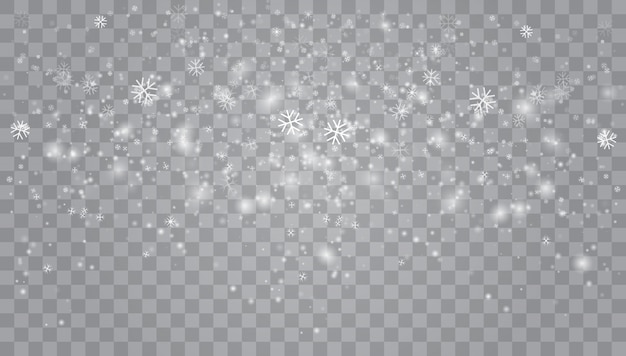 Fuertes nevadas, copos de nieve en diferentes formas y formas. Vector Premium