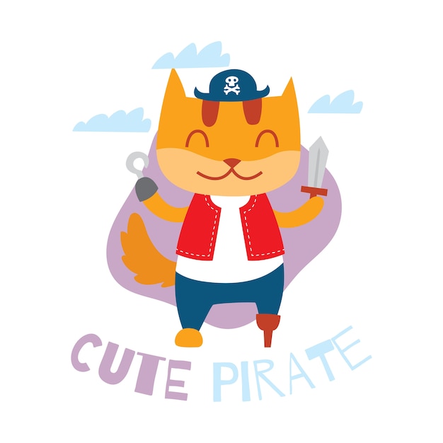 Gato De Pirata De Dibujos Animados Lindo Para Ninos Camiseta Serie