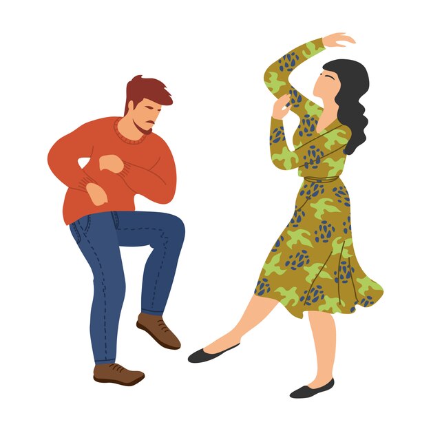 Gente bailando aislada. pareja en el baile lindo vector mano dibujar