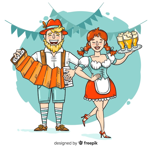 Gente de dibujos animados celebrando el oktoberfest Vector Gratis