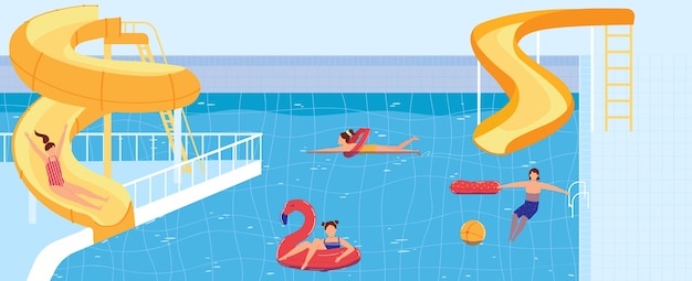 La gente nada en la ilustración de la piscina del parque ...