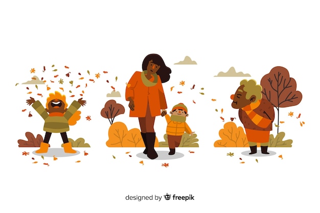 Gente en el parque otoño vector gratuito