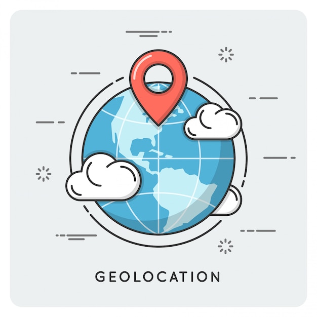 Geolocalización y navegación. linea fina . Vector Premium