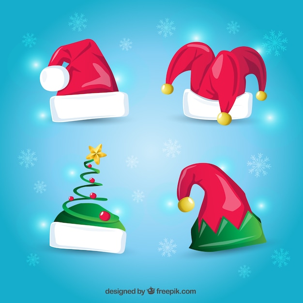 Gorros De Navidad De Dibujos Animados Vector Gratis