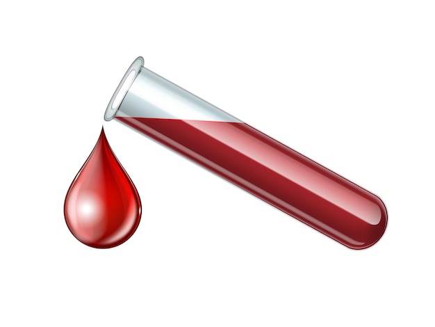 Gota De Sangre Que Cae De La Sangre Del Tubo De Ensayo De Cristalería Vidrio Químico En Estilo 8897