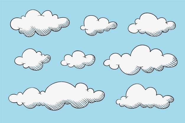 Grabado Colección Nubes Dibujadas A Mano | Vector Gratis