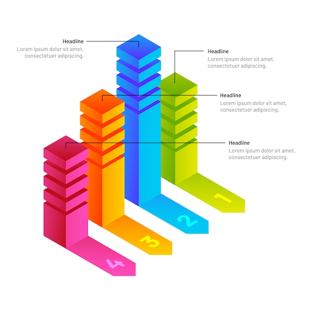 Gráfico de barras colorido de cuatro niveles diferentes Descargar