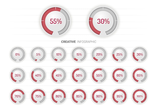 Gráfico de elementos de infografía círculo con indicación de porcentajes. Vector Premium