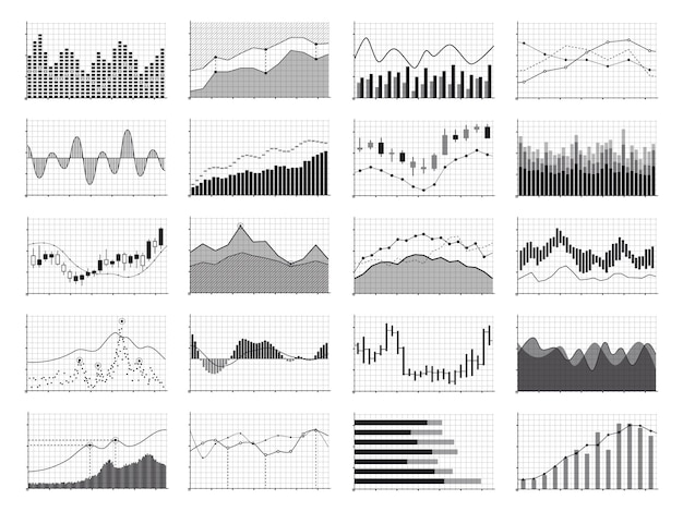 Gráficos de análisis de stock o gráficos de datos de negocios aislados Vector Premium