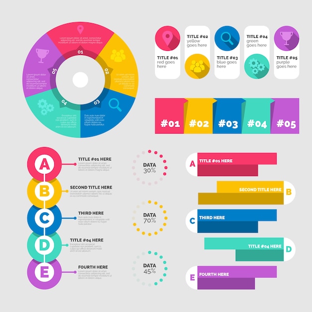 Gráficos estadísticos en plantilla de colores vivos Vector Gratis