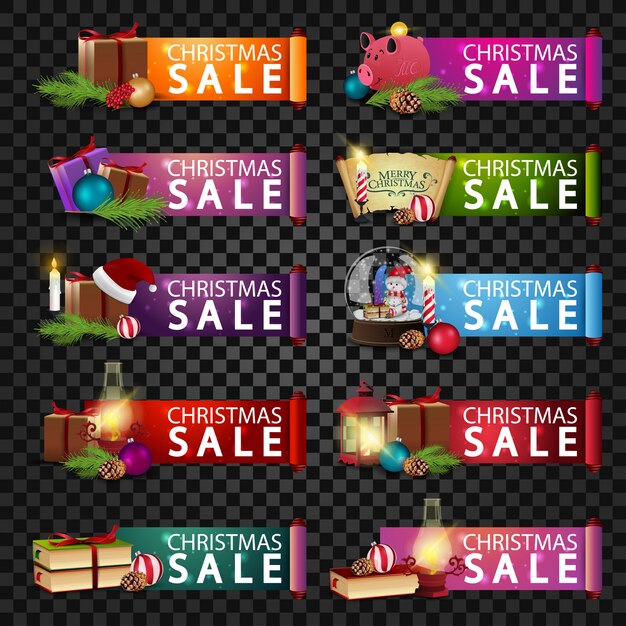 Gran Conjunto De Banners De Descuento De Navidad Vector Premium