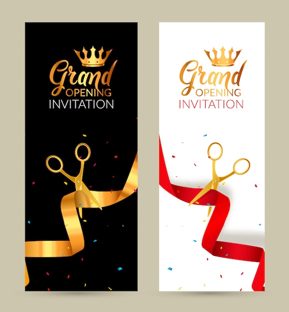 Gran Inauguración Invitación Banner Cinta De Oro Y Evento De Ceremonia De Corte De Cinta Roja 6806