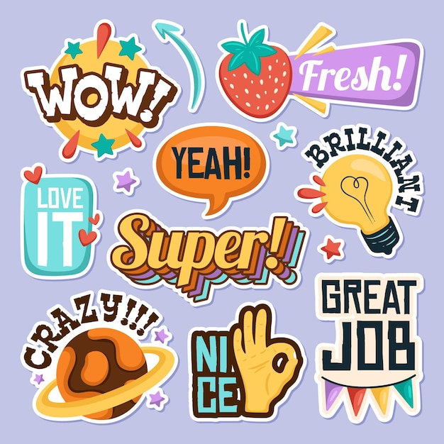 Gran trabajo y colección de pegatinas de buen trabajo. | Vector Gratis