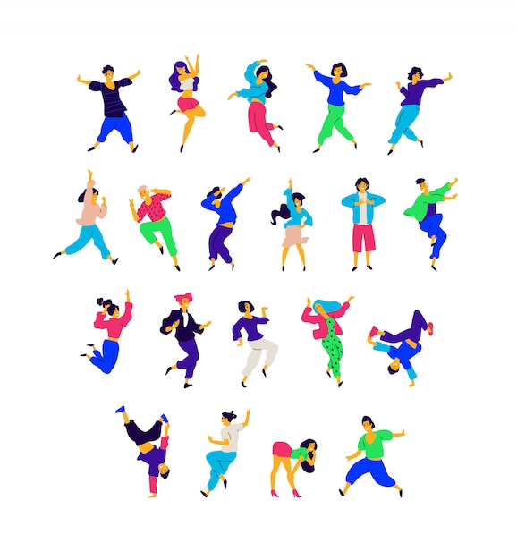 Un Grupo De Personas Bailando En Diferentes Poses Y Emociones