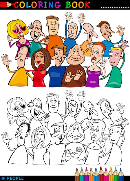 Grupo de personas felices para colorear | Vector Premium